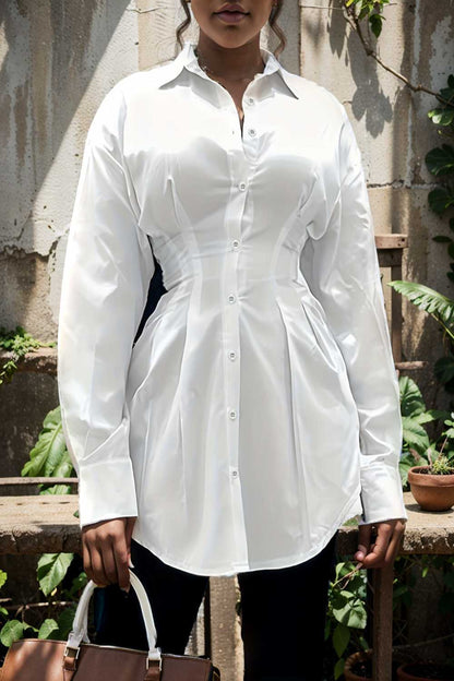 plus size casual blouse women s plus solid button up lantern sleeve turn down collar nipped waist blouse 110107
