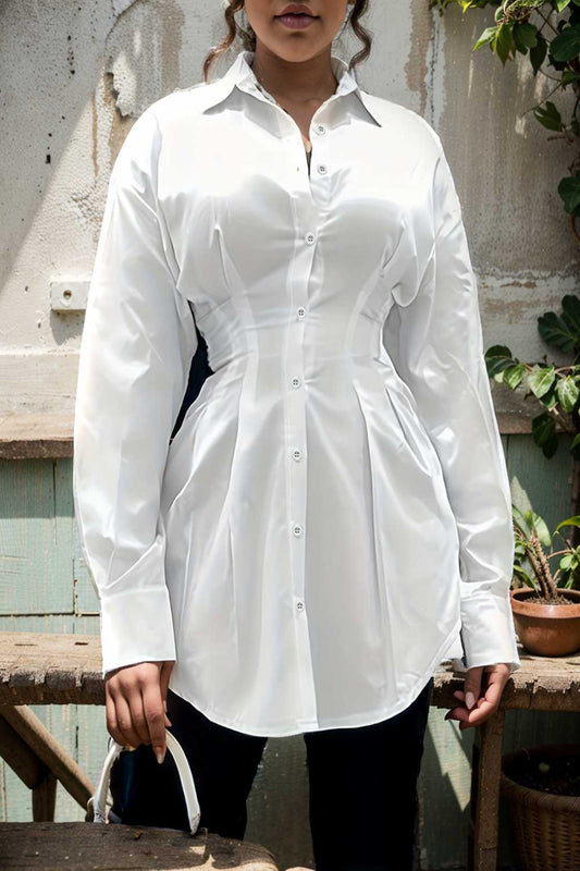 plus size casual blouse women s plus solid button up lantern sleeve turn down collar nipped waist blouse 107950