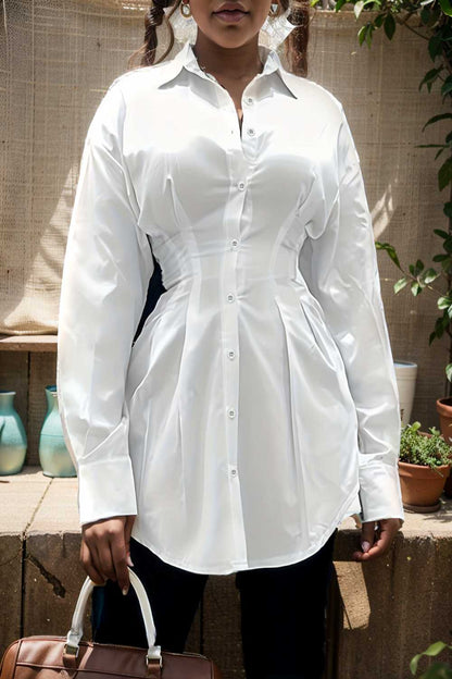 plus size casual blouse women s plus solid button up lantern sleeve turn down collar nipped waist blouse 112787