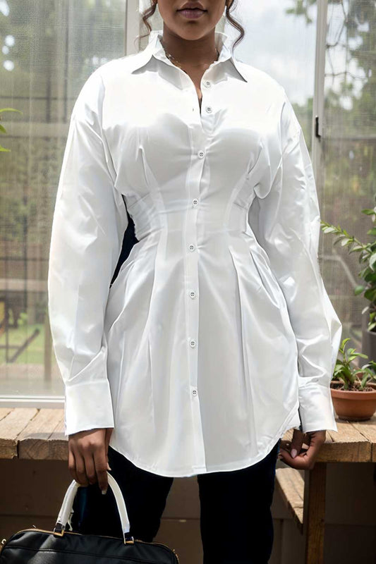 plus size casual blouse women s plus solid button up lantern sleeve turn down collar nipped waist blouse 107337