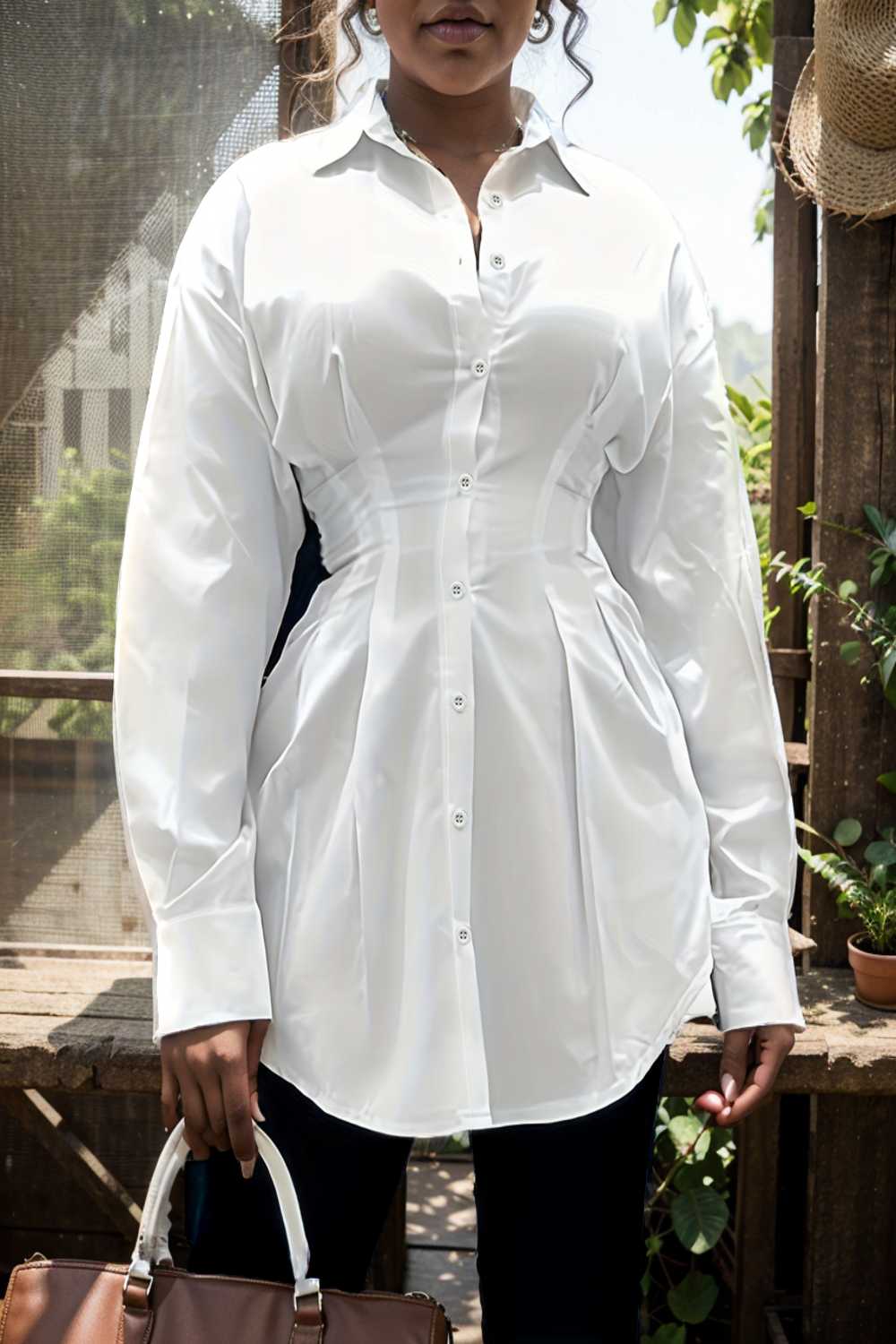 plus size casual blouse women s plus solid button up lantern sleeve turn down collar nipped waist blouse 108165
