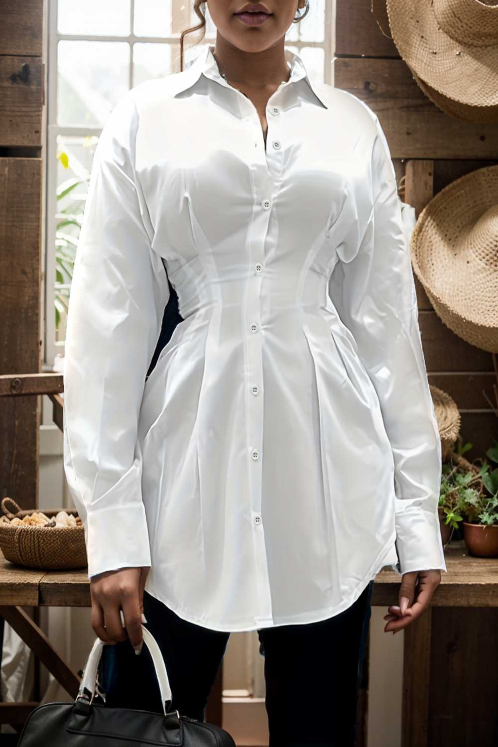 plus size casual blouse women s plus solid button up lantern sleeve turn down collar nipped waist blouse 108164
