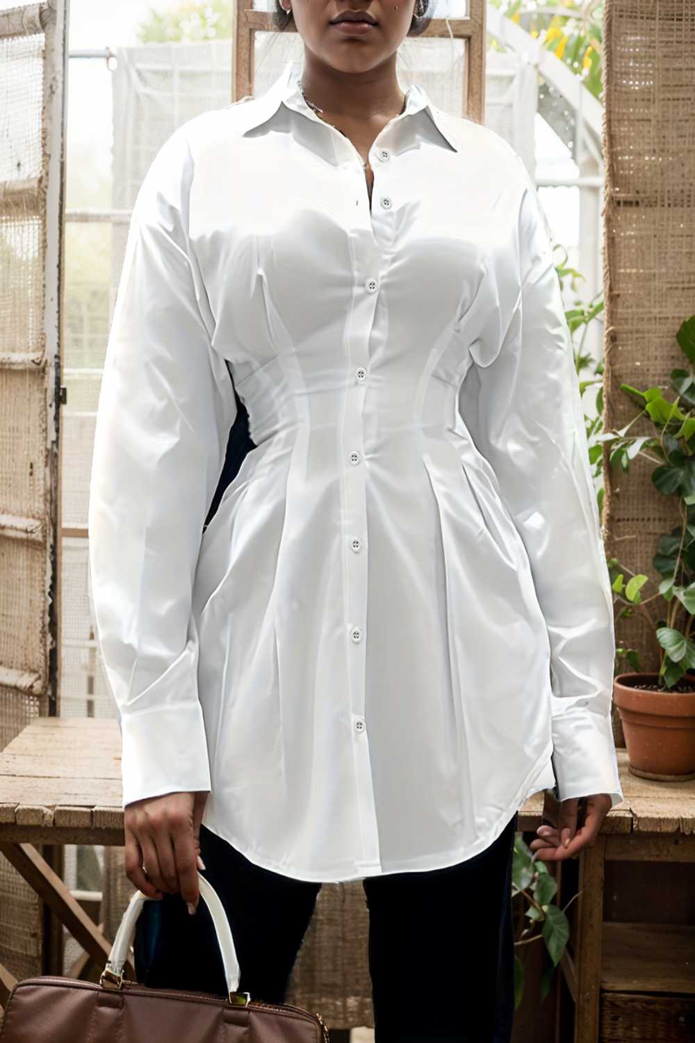 plus size casual blouse women s plus solid button up lantern sleeve turn down collar nipped waist blouse 111479