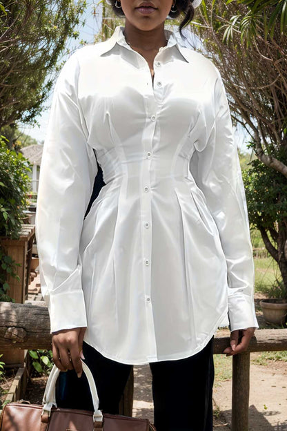 plus size casual blouse women s plus solid button up lantern sleeve turn down collar nipped waist blouse 122610