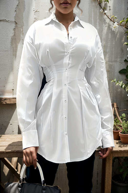 plus size casual blouse women s plus solid button up lantern sleeve turn down collar nipped waist blouse 108163