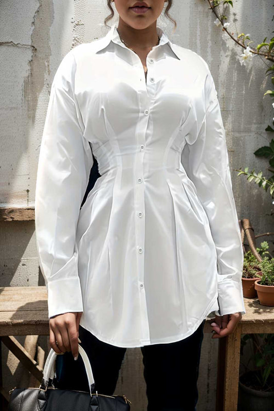 plus size casual blouse women s plus solid button up lantern sleeve turn down collar nipped waist blouse 108163