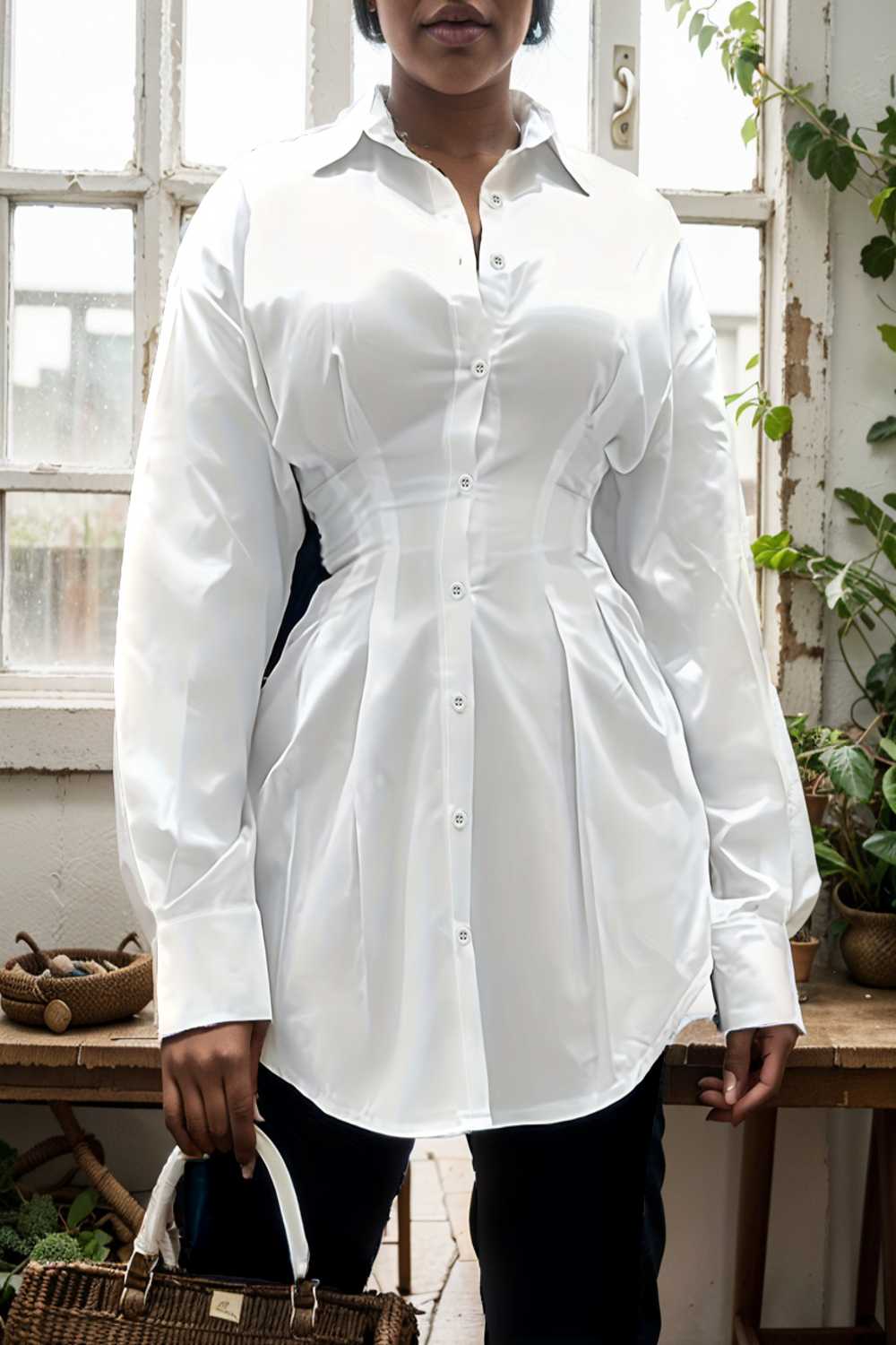 plus size casual blouse women s plus solid button up lantern sleeve turn down collar nipped waist blouse 122609