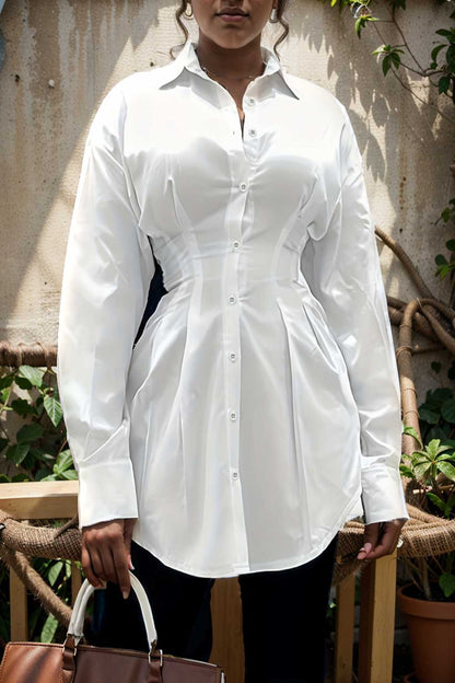 plus size casual blouse women s plus solid button up lantern sleeve turn down collar nipped waist blouse 111478
