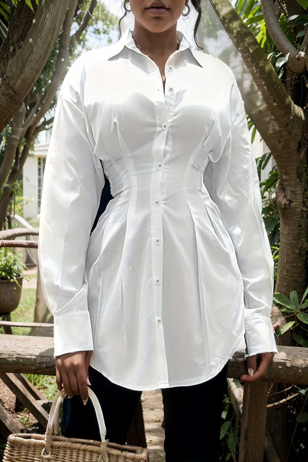 plus size casual blouse women s plus solid button up lantern sleeve turn down collar nipped waist blouse 122608