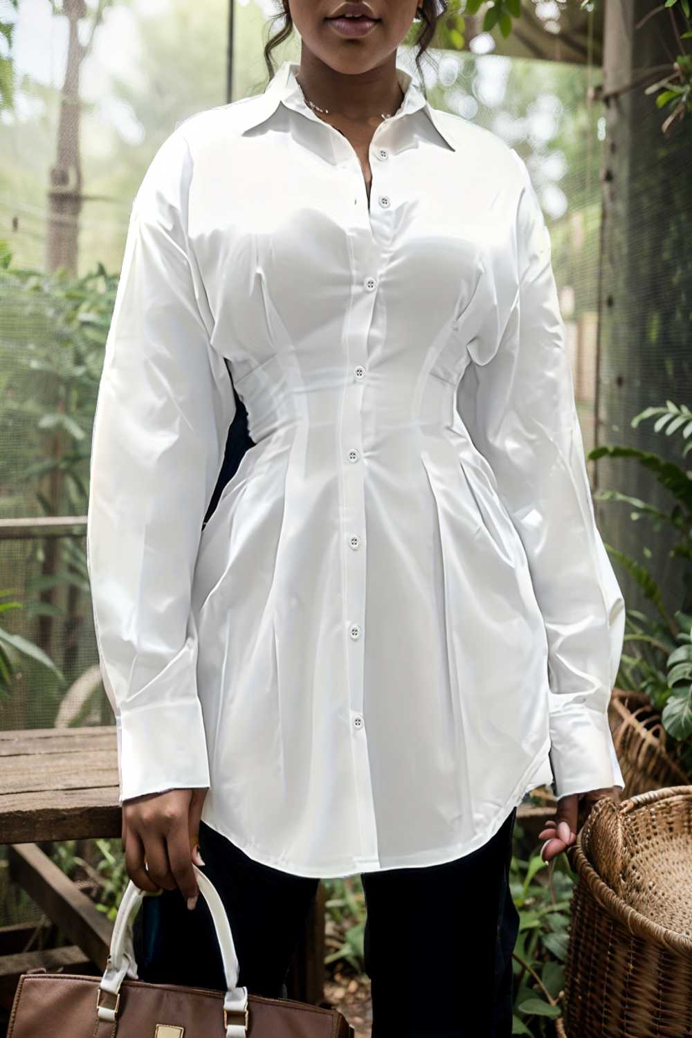 plus size casual blouse women s plus solid button up lantern sleeve turn down collar nipped waist blouse 122607