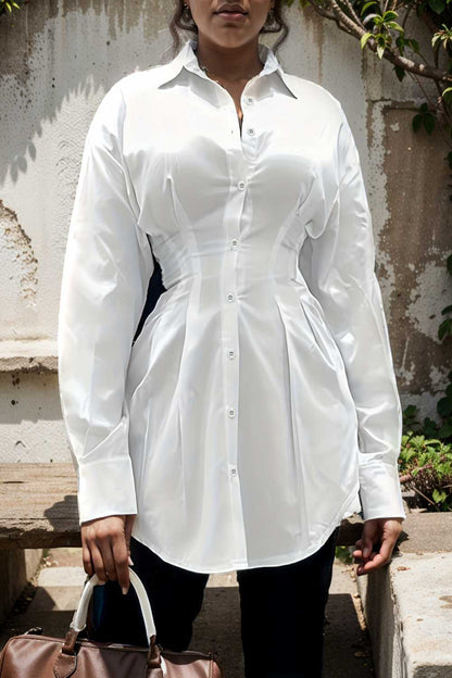 plus size casual blouse women s plus solid button up lantern sleeve turn down collar nipped waist blouse 111476