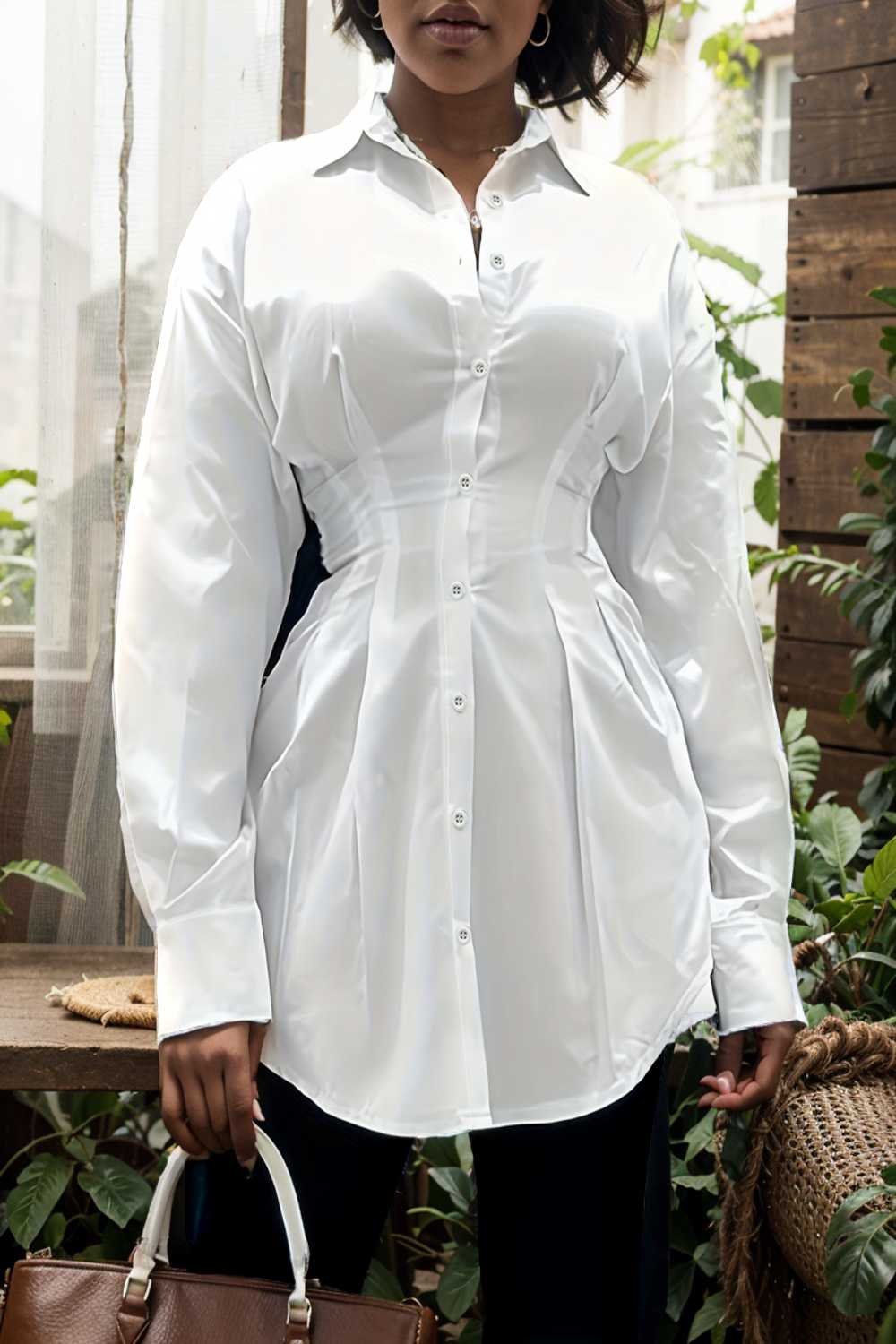 plus size casual blouse women s plus solid button up lantern sleeve turn down collar nipped waist blouse 122606