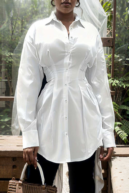 plus size casual blouse women s plus solid button up lantern sleeve turn down collar nipped waist blouse 111474