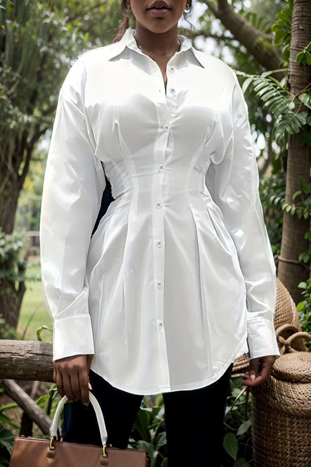 plus size casual blouse women s plus solid button up lantern sleeve turn down collar nipped waist blouse 112444