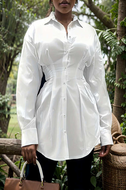 plus size casual blouse women s plus solid button up lantern sleeve turn down collar nipped waist blouse 112444