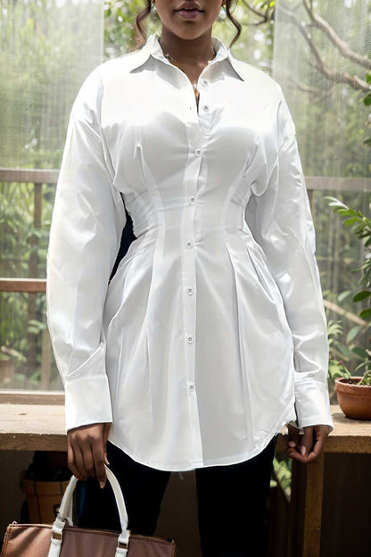plus size casual blouse women s plus solid button up lantern sleeve turn down collar nipped waist blouse 112440