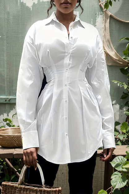 plus size casual blouse women s plus solid button up lantern sleeve turn down collar nipped waist blouse 112437