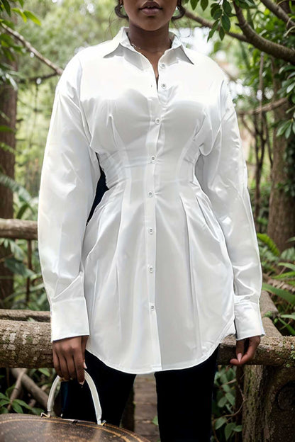 plus size casual blouse women s plus solid button up lantern sleeve turn down collar nipped waist blouse 112435