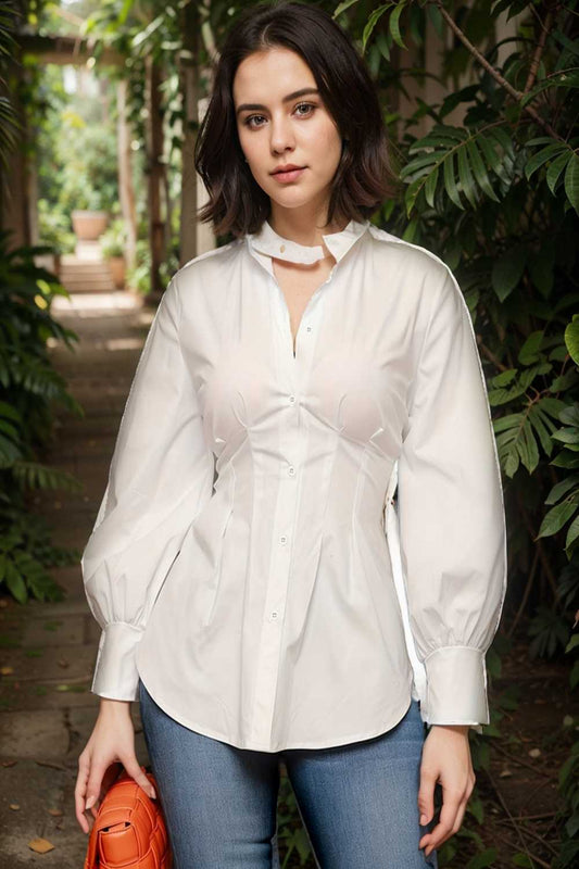 plus size casual blouse women s plus solid button up lantern sleeve turn down collar nipped waist blouse 112786
