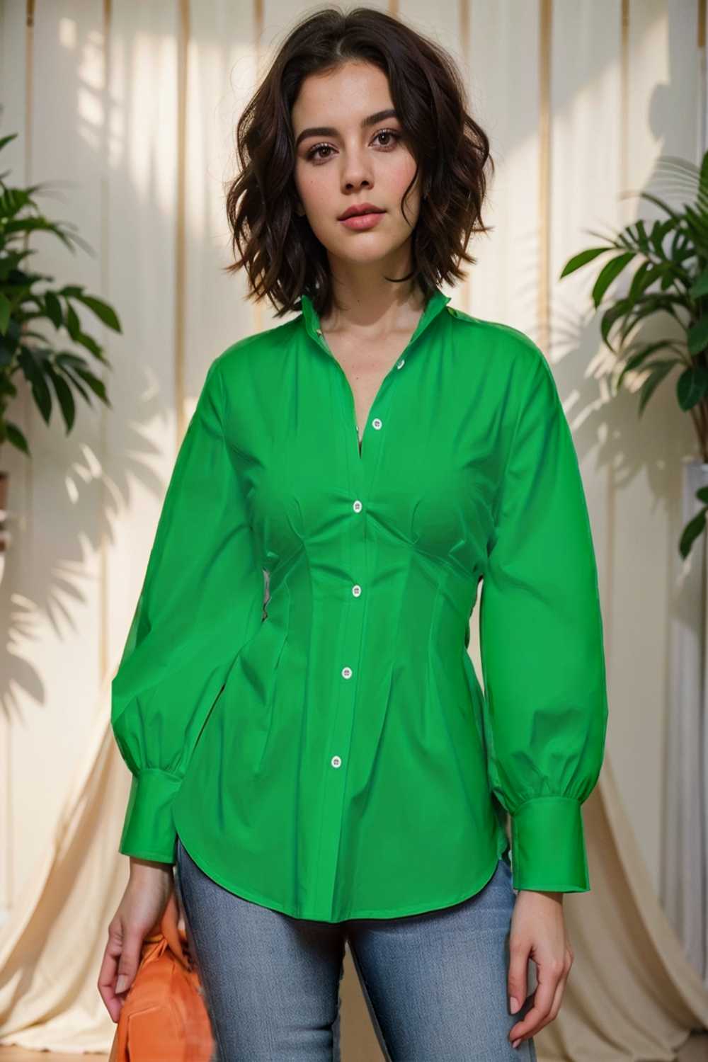 plus size casual blouse women s plus solid button up lantern sleeve turn down collar nipped waist blouse 108552