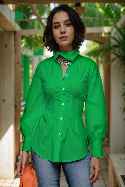 plus size casual blouse women s plus solid button up lantern sleeve turn down collar nipped waist blouse 111463