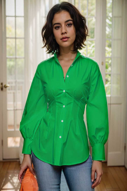 plus size casual blouse women s plus solid button up lantern sleeve turn down collar nipped waist blouse 108546