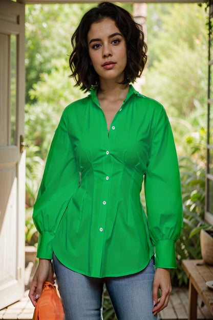 plus size casual blouse women s plus solid button up lantern sleeve turn down collar nipped waist blouse 108536