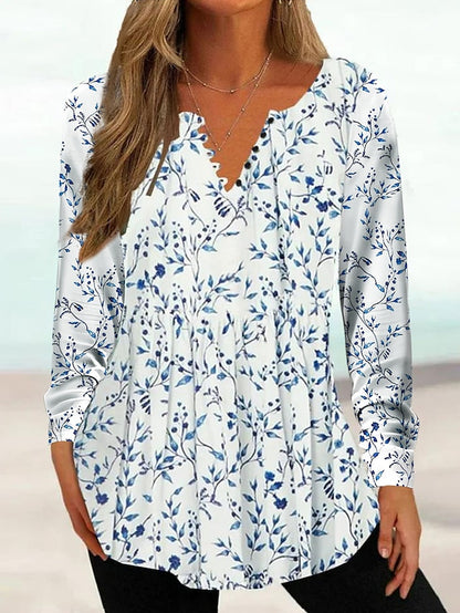 Women's Shirt Henley Shirt Blouse Floral Casual Holiday Button Print White Long Sleeve Tunic Basic Round Neck Spring &  Fall