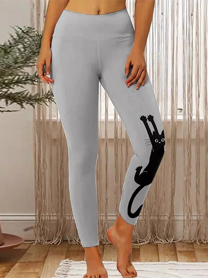 Women's Tights Normal Polyester Cat Black White Fashion High Waist Ankle-Length Yoga Halloween Summer Spring &  Fall