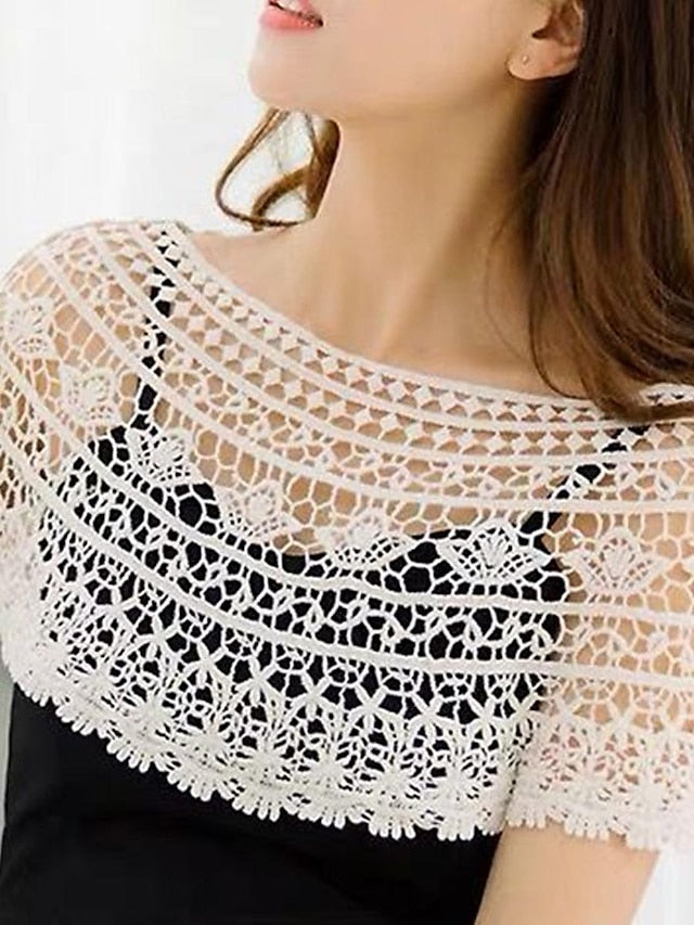 Women's Shrug Jumper Crochet Knit Cropped Lace Trims Hole Solid Color Crew Neck Stylish Elegant Outdoor Date Summer Spring Splash #shawl 980 Big leaf #shawl 988 21*9.5*10.5 - LuckyFash™