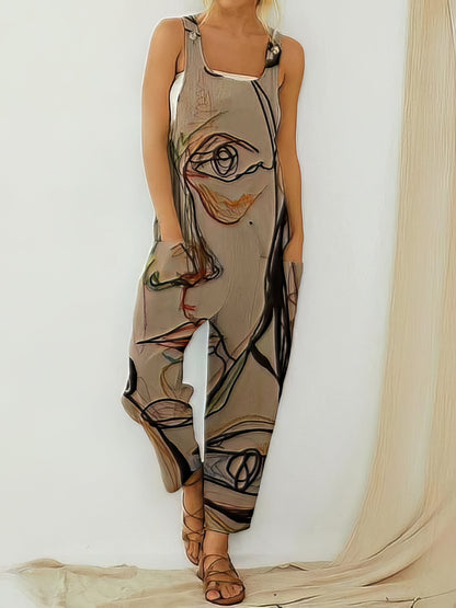 Jumpsuits - Printed Loose Sleeveless Jumpsuit - MsDressly