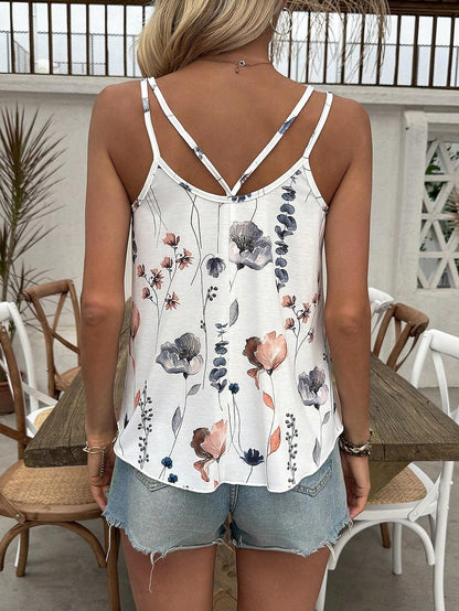 Women's Tank Top Vest Floral Daily Vacation Print White Sleeveless Vintage Boho V Neck Summer