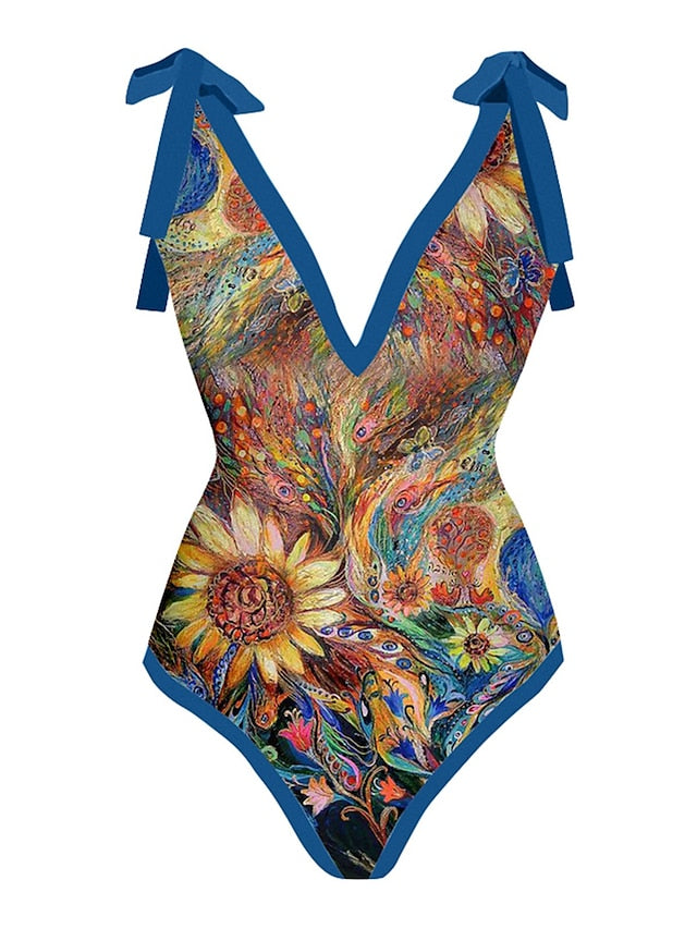 Women's Swimwear One Piece Beach Bottom Normal Swimsuit 2 Piece Printing Leopard Sunflower Red Blue Green Bodysuit Bathing Suits Sports Beach Wear Summer - LuckyFash™