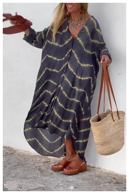 Women's Split Print V Neck Maxi long Dress Daily Vacation Long Sleeve Summer Spring