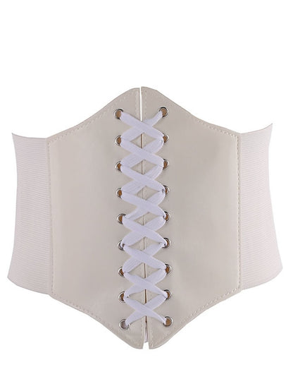 Women's Wide Belt Corset Belt PU Leather Buckle Free Geometric Formal Party Daily White Black Red Coffee - LuckyFash™