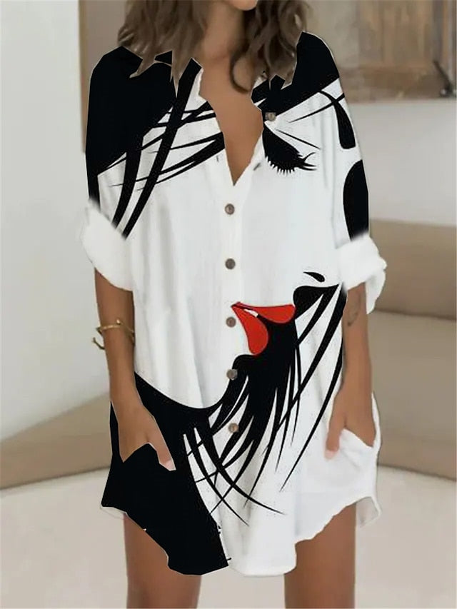 Women's T Shirt Dress Casual Dress Shift Dress Mini Dress Outdoor Daily Vacation Polyester Fashion Casual Stand Collar Button Pocket Long Sleeve Summer Spring Fall 2023 Regular Fit Black White Red