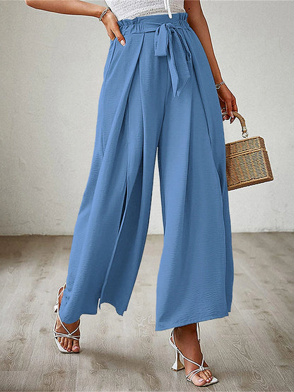 Women's Wide Leg Polyester Plain rice white Robin's Egg Blue Fashion High Waist Full Length Street Daily Fall Winter