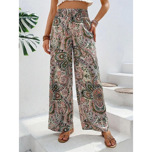 Women's Wide Leg Polyester Floral Blue Red & White Casual Daily Long Weekend Spring & Summer