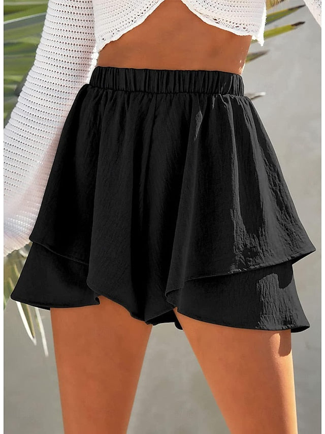 Women's Shorts Polyester Plain Black Light Green Casual Daily Short Going out Weekend Summer