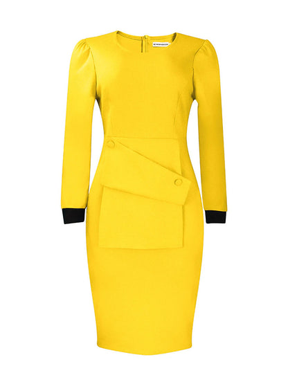 Women's Work Dress New Year's Eve Dress Sheath Dress Semi Formal Dress Office Daily Workfashion Midi Dress Button Crew Neck Long Sleeve Plain Slim Yellow Red Blue Fall Winter