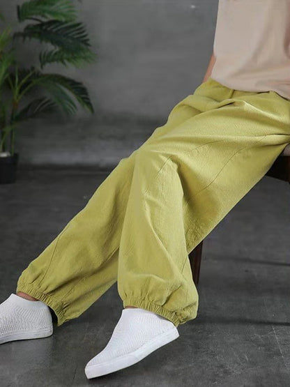 Women's Sweatpants Linen Cotton Blend Plain Light Yellow Black Vacation High Waist Full Length Street Daily Fall Winter