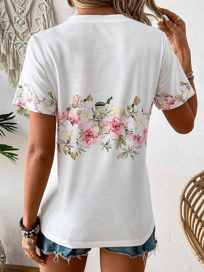 Women's T shirt Tee Floral Daily Weekend White Short Sleeve Elegant Fashion Crew Neck Summer