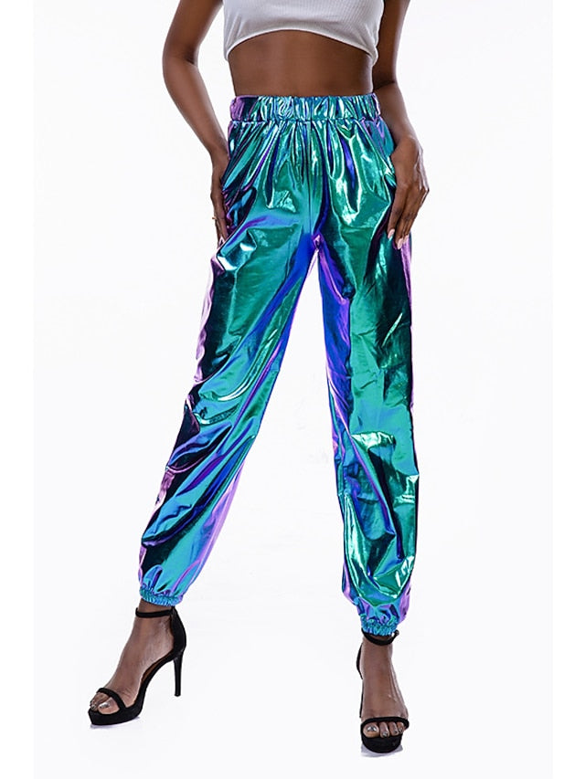 Women's Pants Cargo Pants Loose Pants Hip Hop Dance Costumes Spicy Girls Laser Holographic Shiny 1980s Silver Black Golden Pink Brown - LuckyFash™