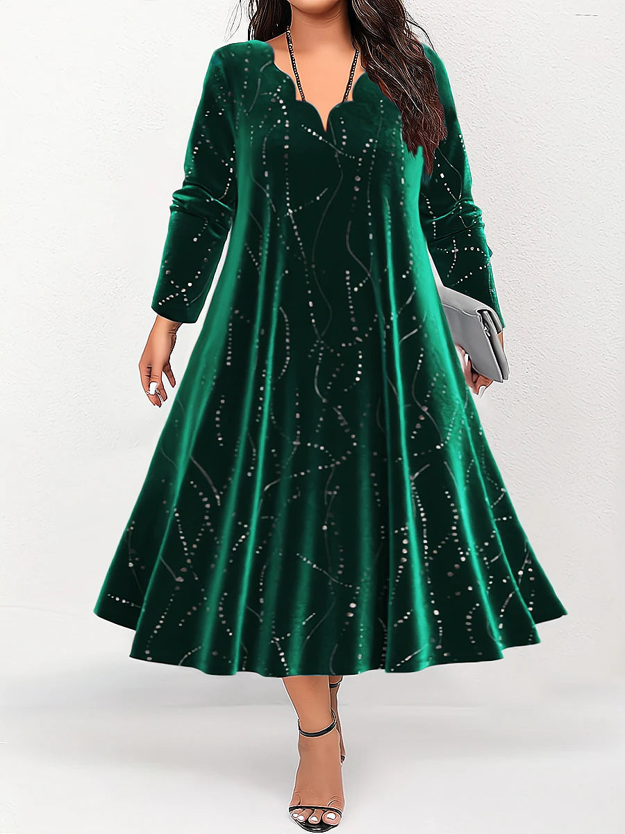 Women‘s Plus Size Curve Elegant Velvet Dress Party Dress A Line Dress Gradient Long Dress Maxi Dress Long Sleeve Print V Neck Party Dress Wedding Guest Dress