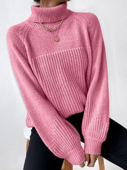 Women's Pullover Sweater Jumper Turtleneck Cable Waffle Knit Polyester Braided Fall Winter Long Party Going out Weekend Stylish Casual Soft Long Sleeve Solid Color Pink Gray S M L