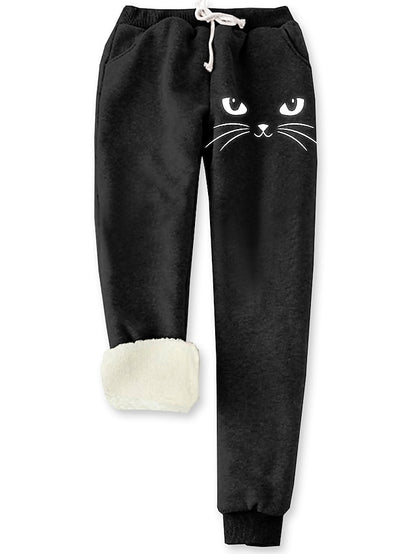 Women's Sweatpants Normal Polyester Cat Ash Dark Chocolate Sweatpants High Rise Full Length Daily Wear Fall & Winter