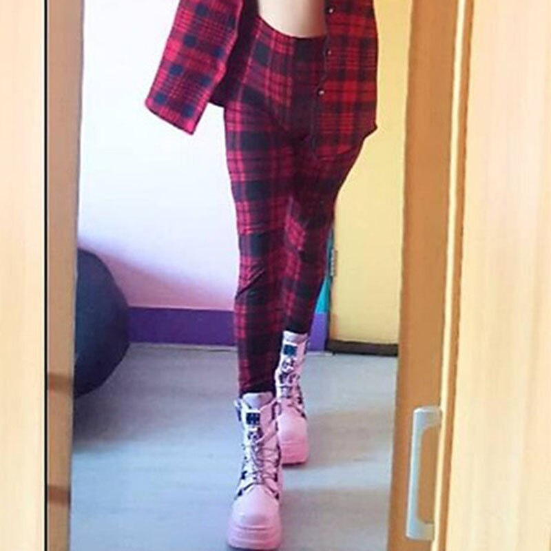 Women's Tights Normal Polyester Plaid Checkered Black Red Fashion Mid Waist Ankle-Length Casual Weekend Summer Spring &  Fall