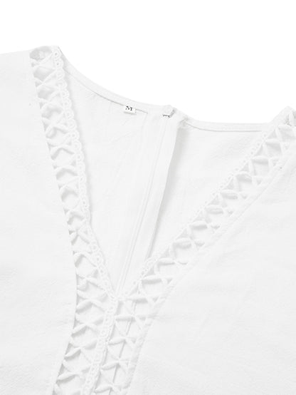 Women's Cotton Linen Dress Casual Dress Shift Dress Midi Dress Cotton Fashion Modern Outdoor Daily Vacation V Neck Cut Out Short Sleeve Summer Spring 2023 Regular Fit White Blue Green Plain S M L XL - LuckyFash™