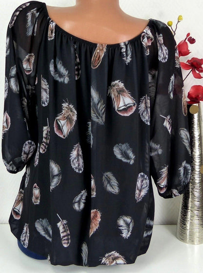 Women's Shirt Blouse Chiffon Feather Daily Vacation Print Black 3/4 Length Sleeve Casual V Neck Spring & Summer