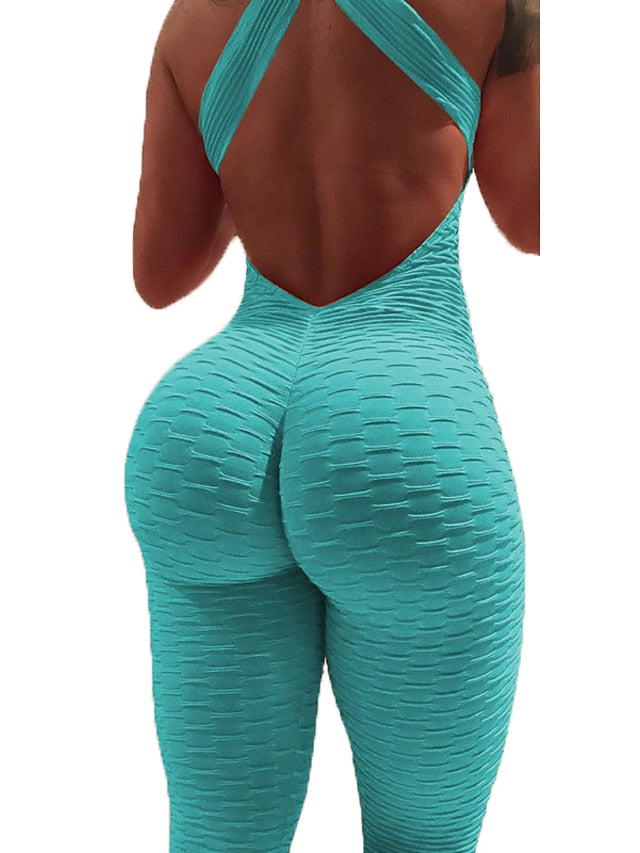 Women's Onesie Workout Sets Scrunch Butt Open Back Bodysuit Romper Clothing Suit Black White Spandex Yoga Fitness Gym Workout Tummy Control Butt Lift Power Flex Sleeveless Sport Activewear High - LuckyFash™